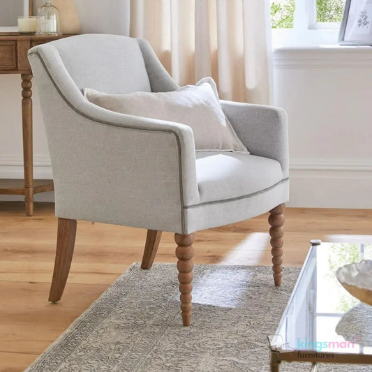 Mavrick Country Accent Chair - Tub-Style Seat with Bobble Teak Wood Legs | Elegant Upholstered Chair Kingsman Furnitures