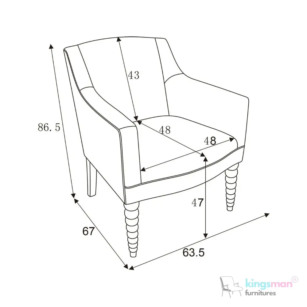 Mavrick Country Accent Chair - Tub-Style Seat with Bobble Teak Wood Legs | Elegant Upholstered Chair Kingsman Furnitures