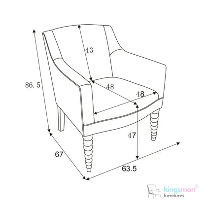 Mavrick Country Accent Chair - Tub-Style Seat with Bobble Teak Wood Legs | Elegant Upholstered Chair Kingsman Furnitures