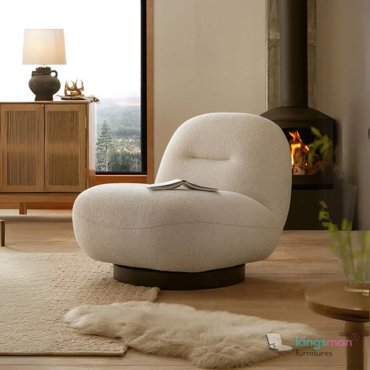 Otis Accent Chair - Cream/Navy Blue, 360° Swivel, High-Resilience Foam, Modern Scandi Design Kingsman Furnitures