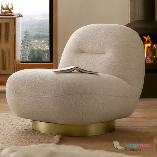 Otis Accent Chair - Cream/Navy Blue, 360° Swivel, High-Resilience Foam, Modern Scandi Design Kingsman Furnitures