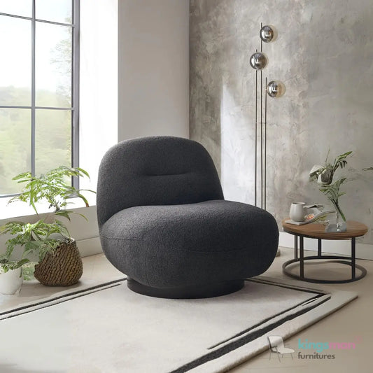Otis Accent Chair - Cream/Navy Blue, 360° Swivel, High-Resilience Foam, Modern Scandi Design Kingsman Furnitures