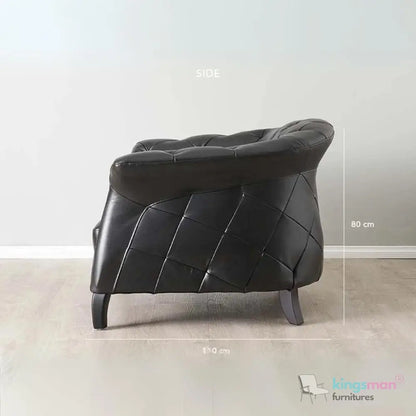 Regal Black PU Leather Single Seater – Contemporary Chesterfield Design with Teak Wood Legs Kingsman Furnitures