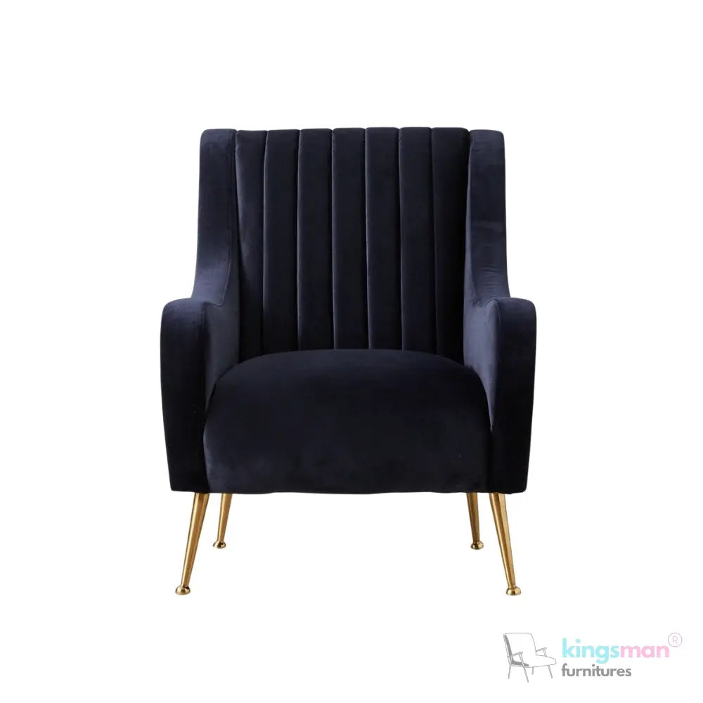 Roosevelt Navy Blue Velvet Armchair – Contemporary Chesterfield Design with Golden Legs Kingsman Furnitures