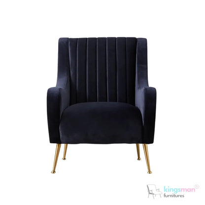 Roosevelt Navy Blue Velvet Armchair – Contemporary Chesterfield Design with Golden Legs Kingsman Furnitures