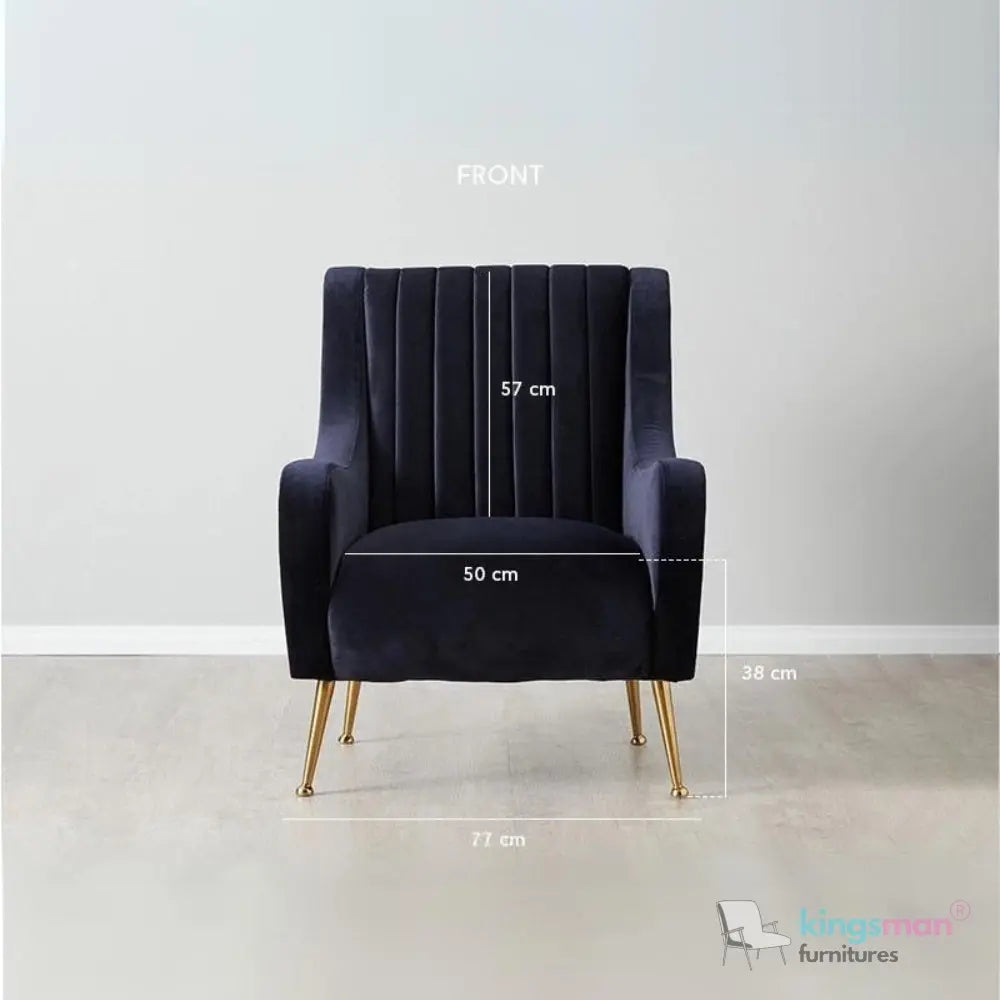Roosevelt Navy Blue Velvet Armchair – Contemporary Chesterfield Design with Golden Legs Kingsman Furnitures