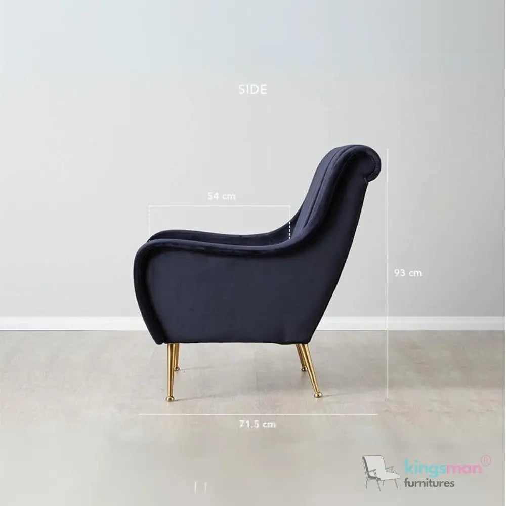 Roosevelt Navy Blue Velvet Armchair – Contemporary Chesterfield Design with Golden Legs Kingsman Furnitures