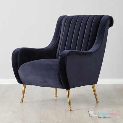 Roosevelt Navy Blue Velvet Armchair – Contemporary Chesterfield Design with Golden Legs Kingsman Furnitures