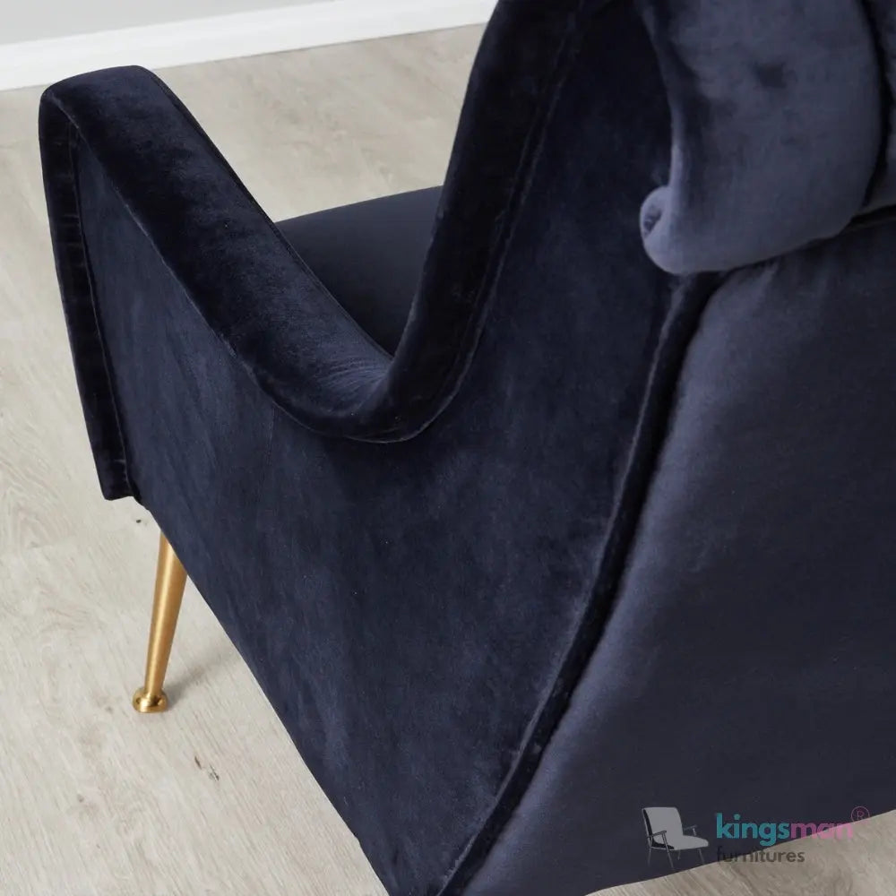 Roosevelt Navy Blue Velvet Armchair – Contemporary Chesterfield Design with Golden Legs Kingsman Furnitures