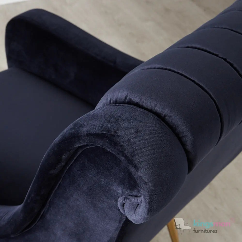 Roosevelt Navy Blue Velvet Armchair – Contemporary Chesterfield Design with Golden Legs Kingsman Furnitures