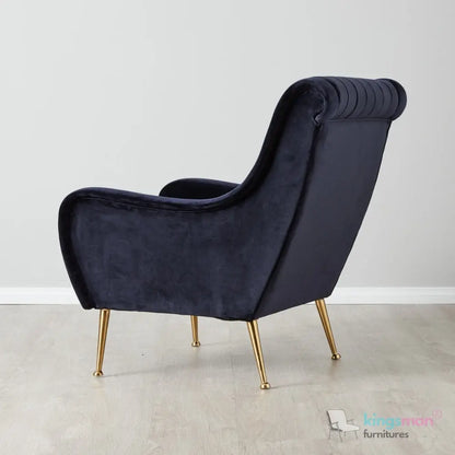 Roosevelt Navy Blue Velvet Armchair – Contemporary Chesterfield Design with Golden Legs Kingsman Furnitures