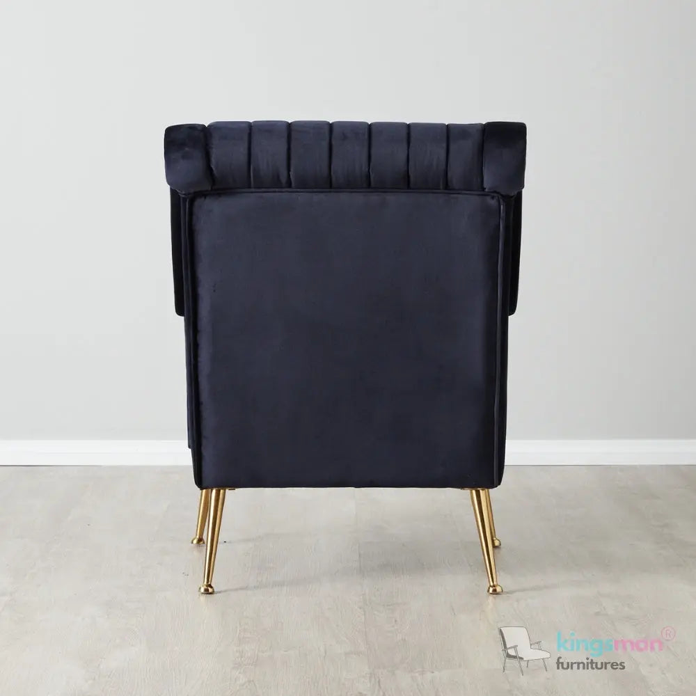 Roosevelt Navy Blue Velvet Armchair – Contemporary Chesterfield Design with Golden Legs Kingsman Furnitures