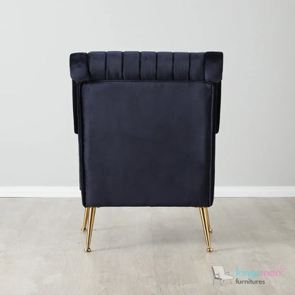 Roosevelt Navy Blue Velvet Armchair – Contemporary Chesterfield Design with Golden Legs Kingsman Furnitures