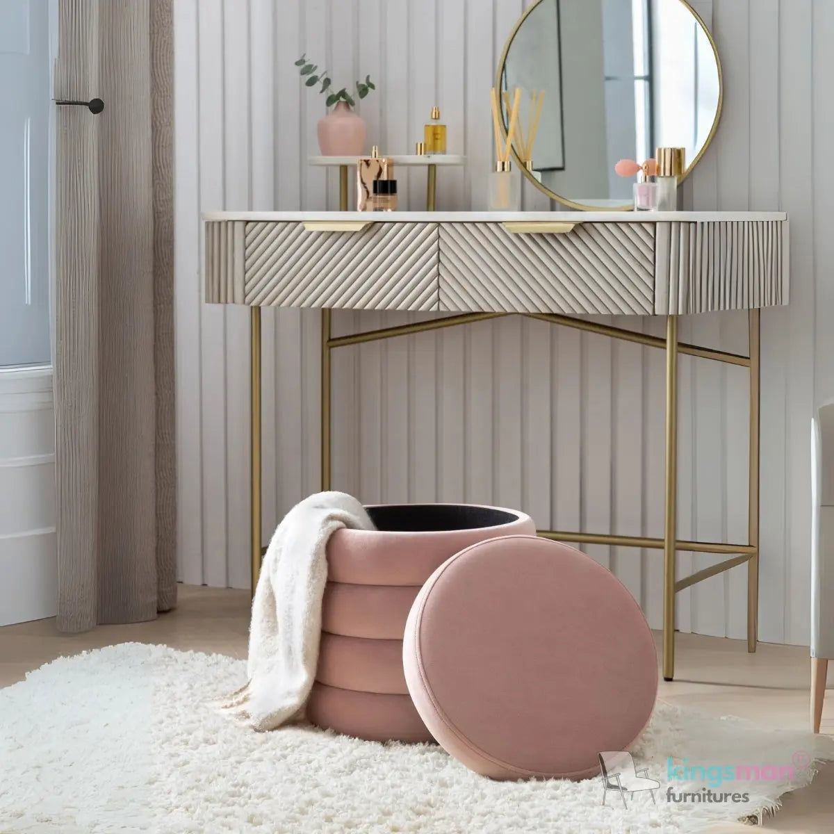Stella Ribbed Storage Sability - Plush Velvet and Bouclé Upholstered Sability with Hidden Storage | Versatile Home Décor Kingsman Furnitures