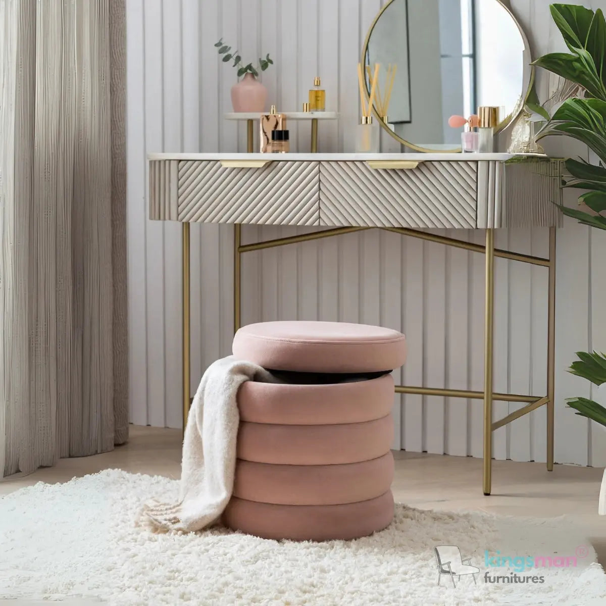 Stella Ribbed Storage Sability - Plush Velvet and Bouclé Upholstered Sability with Hidden Storage | Versatile Home Décor Kingsman Furnitures
