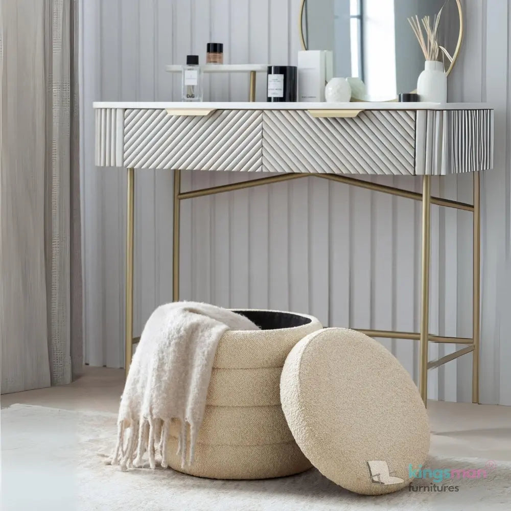 Stella Ribbed Storage Sability - Plush Velvet and Bouclé Upholstered Sability with Hidden Storage | Versatile Home Décor Kingsman Furnitures