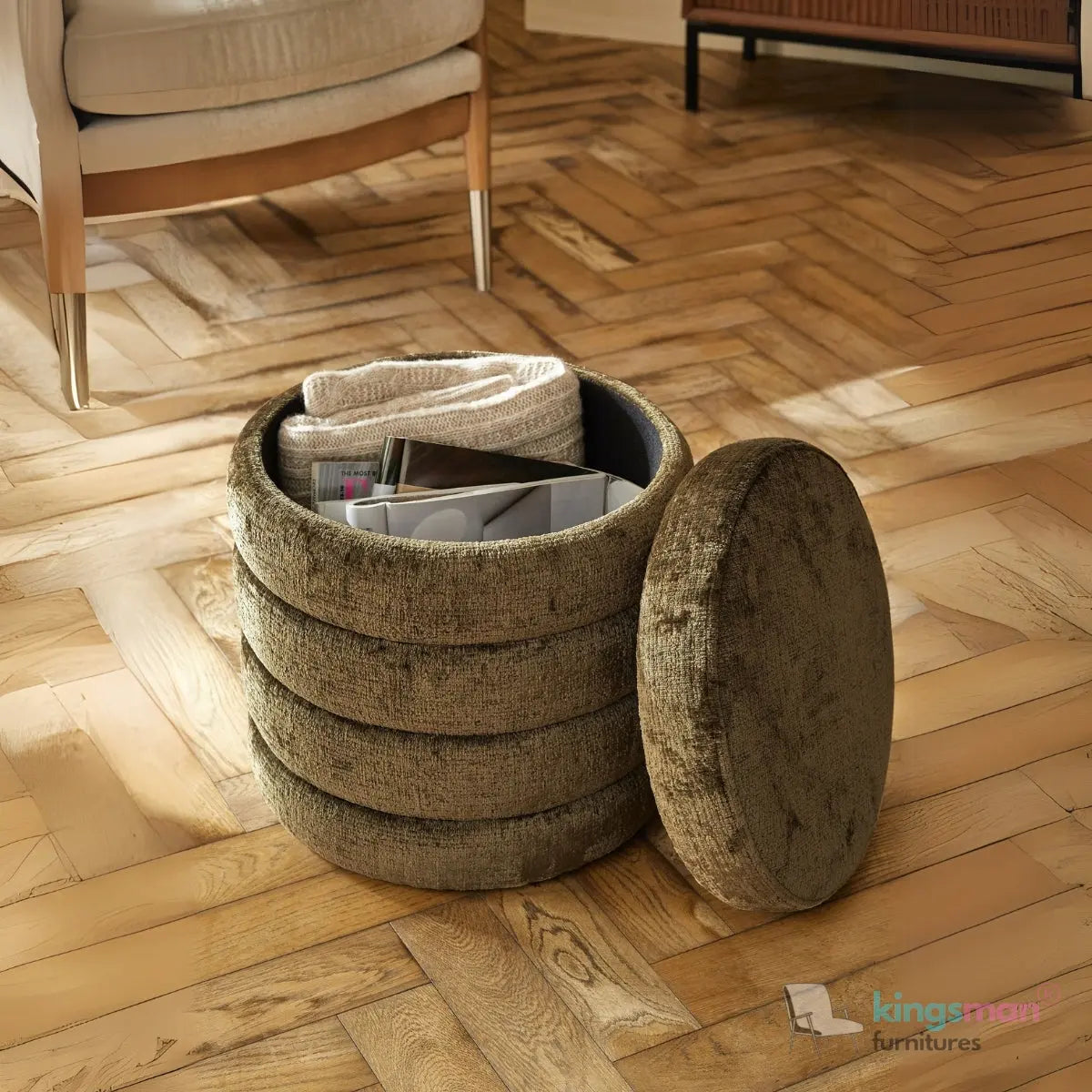 Stella Ribbed Storage Sability - Plush Velvet and Bouclé Upholstered Sability with Hidden Storage | Versatile Home Décor Kingsman Furnitures
