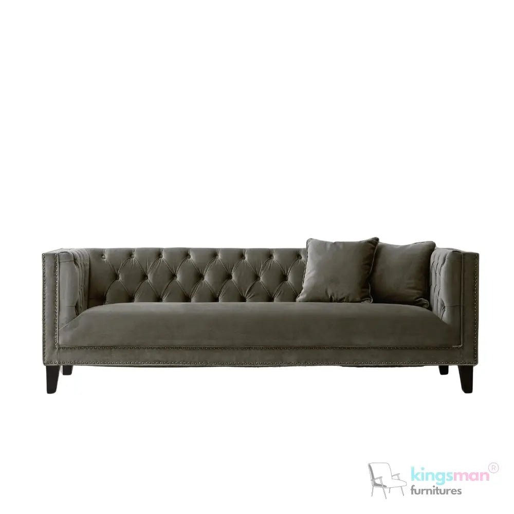 Vogue 3-Seater Sofa - Peacock Blue Velvet with Diamond Tufted Backrest Kingsman Furnitures