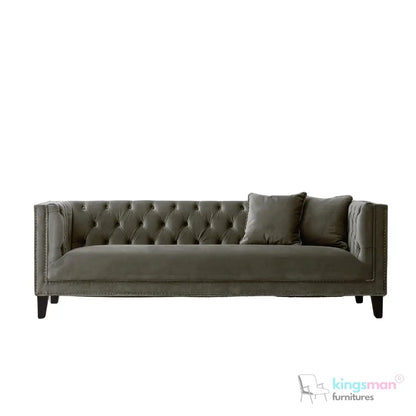 Vogue 3-Seater Sofa - Peacock Blue Velvet with Diamond Tufted Backrest Kingsman Furnitures