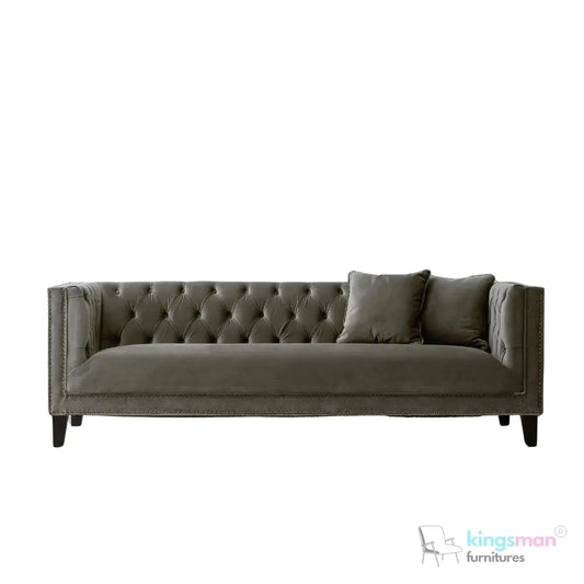 Vogue 3-Seater Sofa - Peacock Blue Velvet with Diamond Tufted Backrest Kingsman Furnitures