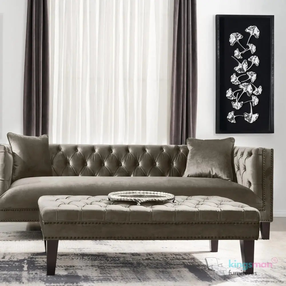 Vogue 3-Seater Sofa - Peacock Blue Velvet with Diamond Tufted Backrest Kingsman Furnitures