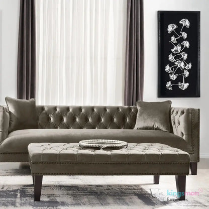 Vogue 3-Seater Sofa - Peacock Blue Velvet with Diamond Tufted Backrest Kingsman Furnitures