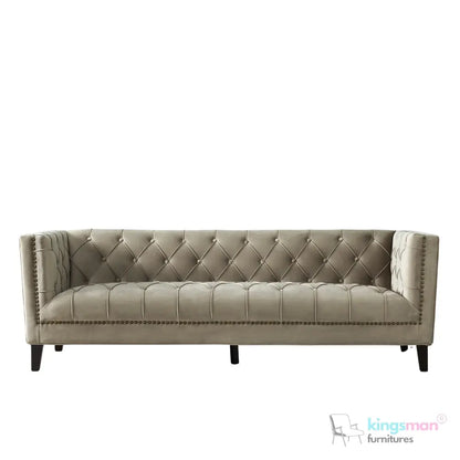 Vogue 3-Seater Sofa - Peacock Blue Velvet with Diamond Tufted Backrest Kingsman Furnitures