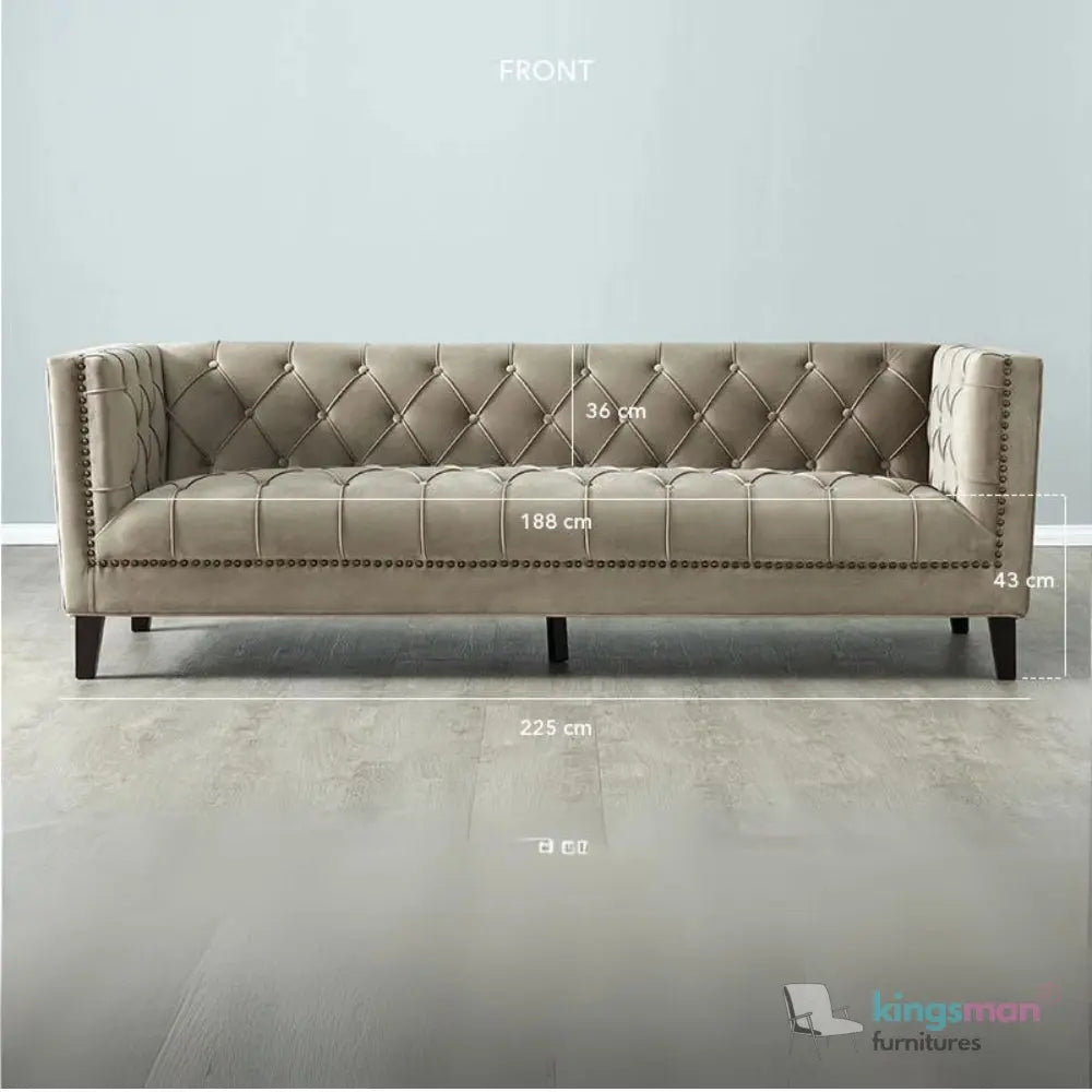 Vogue 3-Seater Sofa - Peacock Blue Velvet with Diamond Tufted Backrest Kingsman Furnitures