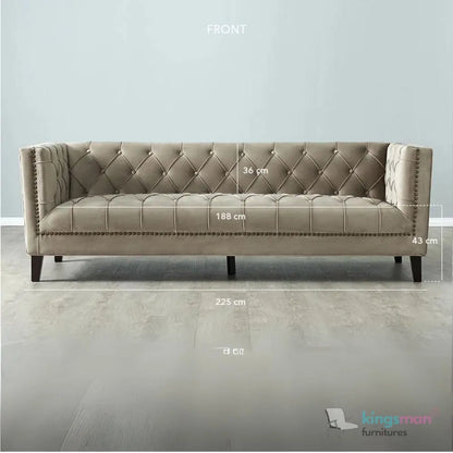 Vogue 3-Seater Sofa - Peacock Blue Velvet with Diamond Tufted Backrest Kingsman Furnitures