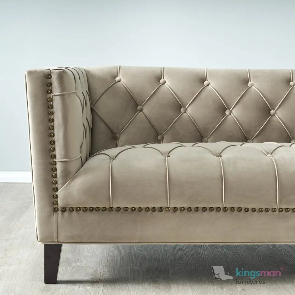 Vogue 3-Seater Sofa - Peacock Blue Velvet with Diamond Tufted Backrest Kingsman Furnitures
