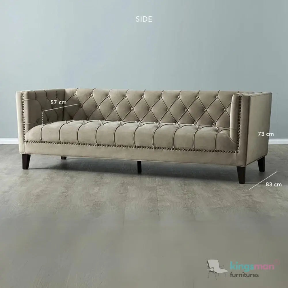 Vogue 3-Seater Sofa - Peacock Blue Velvet with Diamond Tufted Backrest Kingsman Furnitures