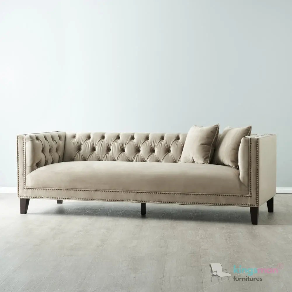 Vogue 3-Seater Sofa - Peacock Blue Velvet with Diamond Tufted Backrest Kingsman Furnitures