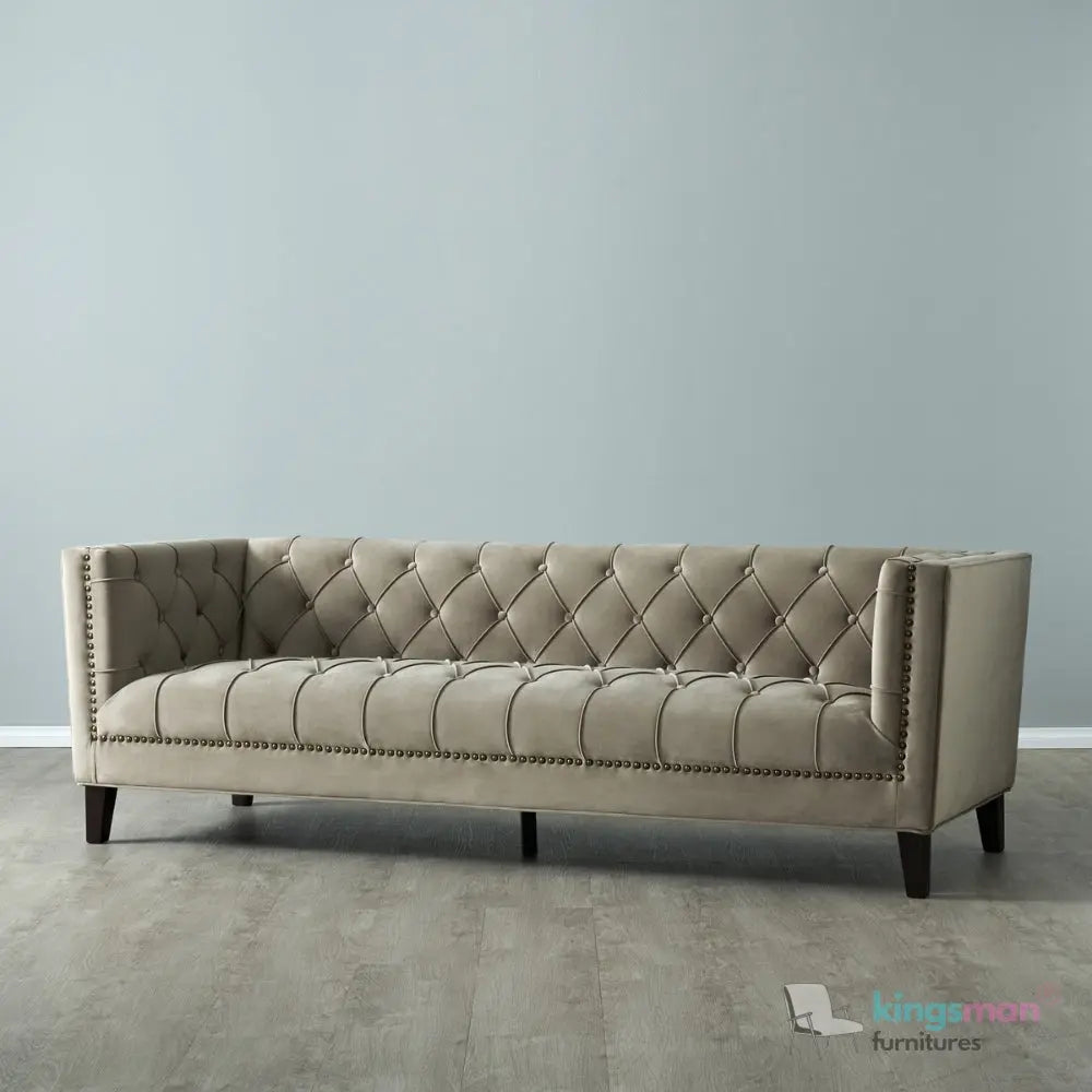 Vogue 3-Seater Sofa - Peacock Blue Velvet with Diamond Tufted Backrest Kingsman Furnitures