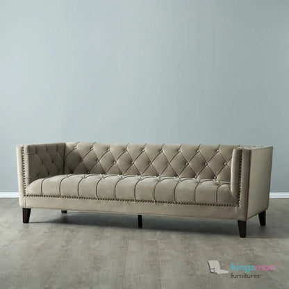 Vogue 3-Seater Sofa - Peacock Blue Velvet with Diamond Tufted Backrest Kingsman Furnitures