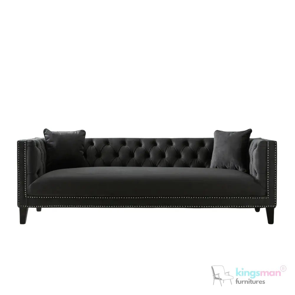 Vogue 3-Seater Sofa - Peacock Blue Velvet with Diamond Tufted Backrest Kingsman Furnitures