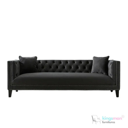 Vogue 3-Seater Sofa - Peacock Blue Velvet with Diamond Tufted Backrest Kingsman Furnitures
