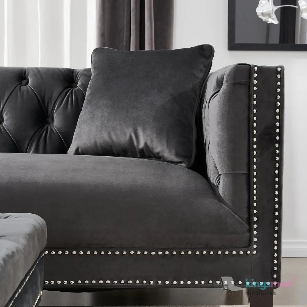 Vogue 3-Seater Sofa - Peacock Blue Velvet with Diamond Tufted Backrest Kingsman Furnitures