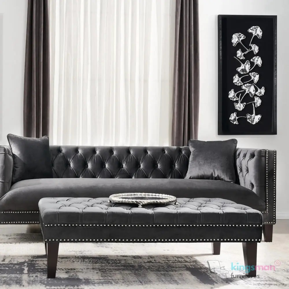 Vogue 3-Seater Sofa - Peacock Blue Velvet with Diamond Tufted Backrest Kingsman Furnitures