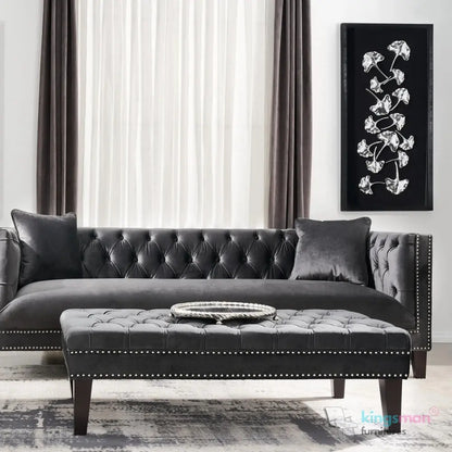 Vogue 3-Seater Sofa - Peacock Blue Velvet with Diamond Tufted Backrest Kingsman Furnitures