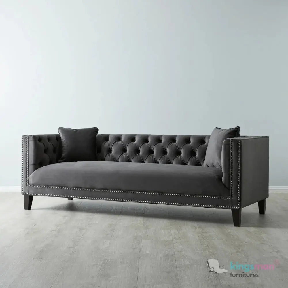 Vogue 3-Seater Sofa - Peacock Blue Velvet with Diamond Tufted Backrest Kingsman Furnitures