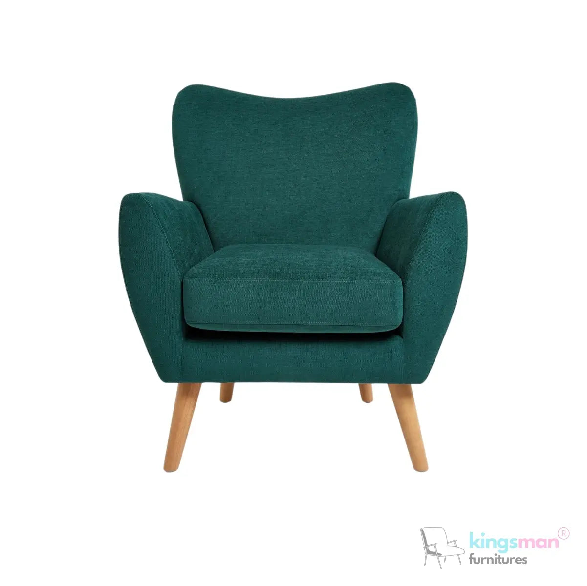 "Wills Winged Accent Chair - High Backrest with Teak Wood Legs and Multiple Fabric Options Kingsman Furnitures