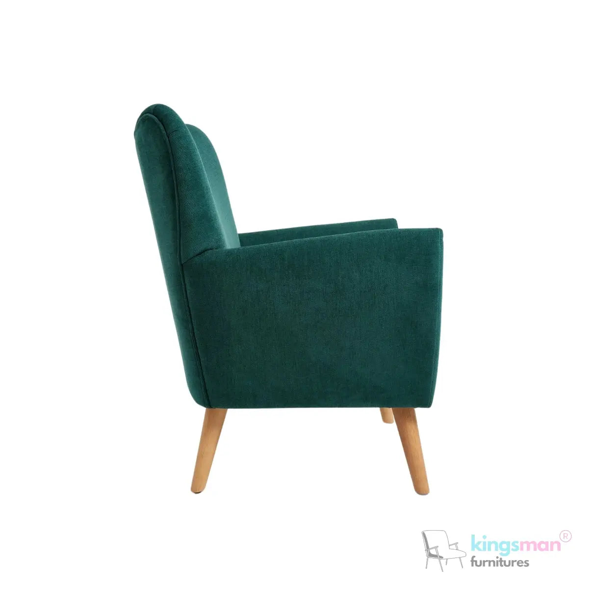 "Wills Winged Accent Chair - High Backrest with Teak Wood Legs and Multiple Fabric Options Kingsman Furnitures