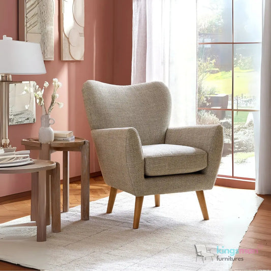 "Wills Winged Accent Chair - High Backrest with Teak Wood Legs and Multiple Fabric Options Kingsman Furnitures