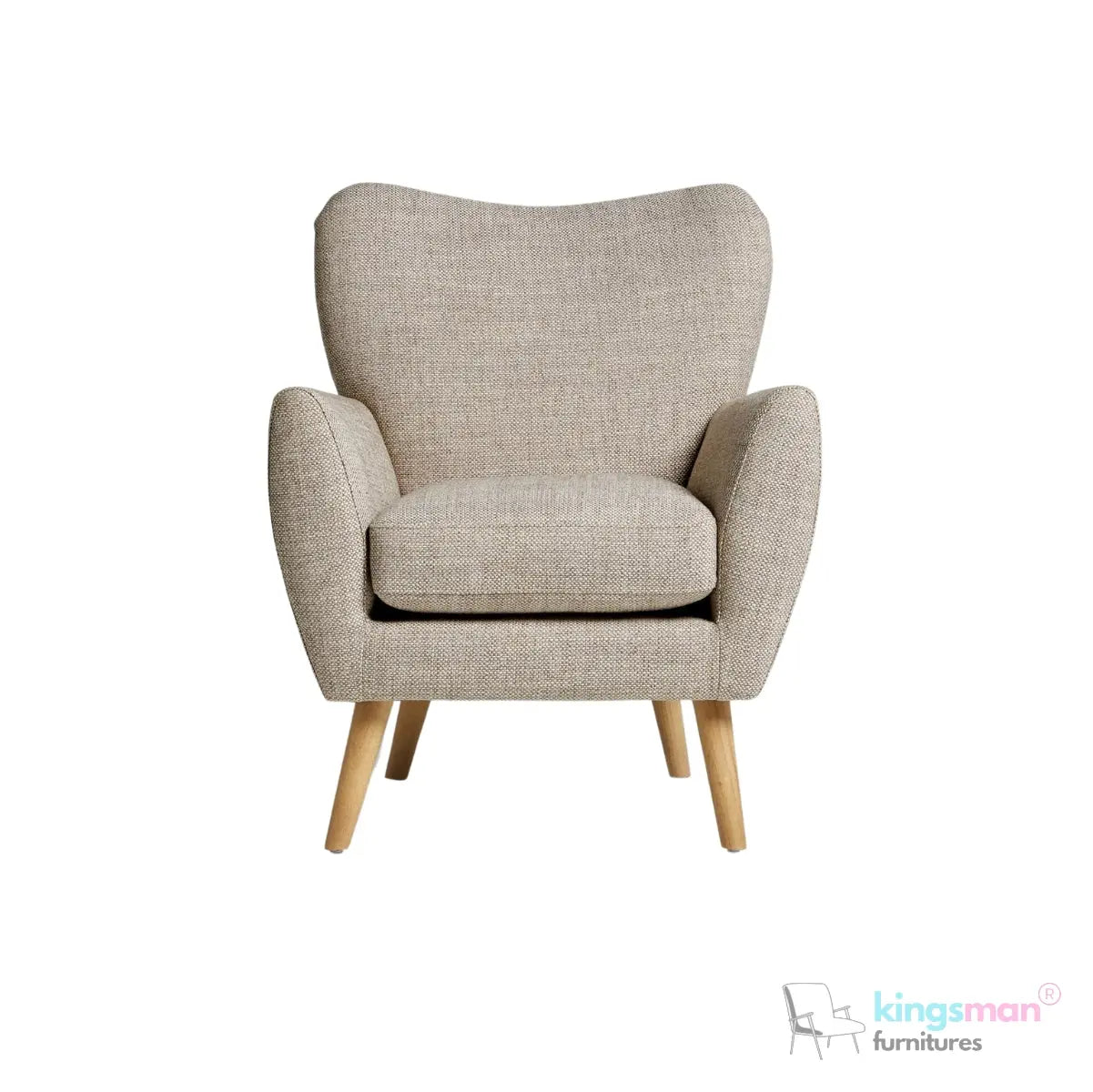 "Wills Winged Accent Chair - High Backrest with Teak Wood Legs and Multiple Fabric Options Kingsman Furnitures