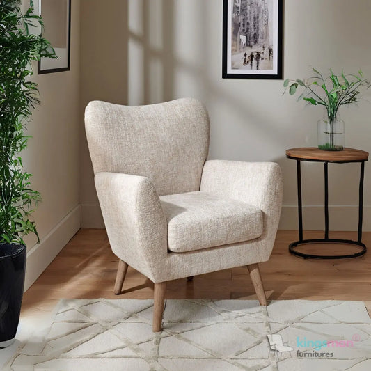 "Wills Winged Accent Chair - High Backrest with Teak Wood Legs and Multiple Fabric Options Kingsman Furnitures