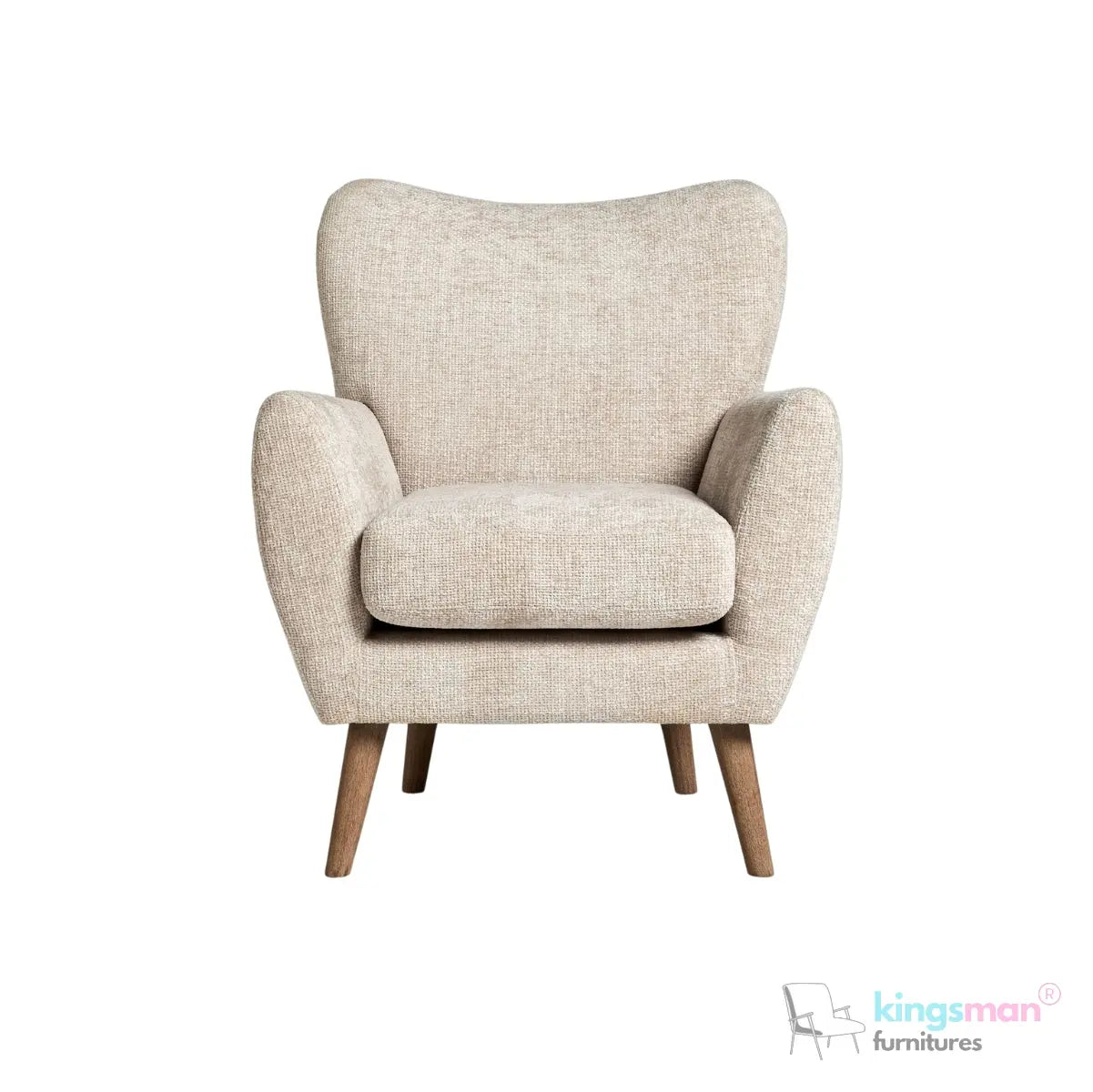 "Wills Winged Accent Chair - High Backrest with Teak Wood Legs and Multiple Fabric Options Kingsman Furnitures
