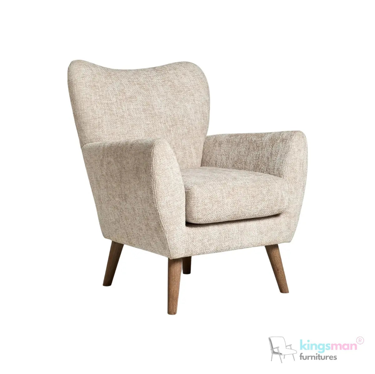 "Wills Winged Accent Chair - High Backrest with Teak Wood Legs and Multiple Fabric Options Kingsman Furnitures