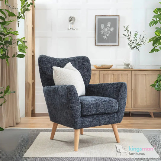 "Wills Winged Accent Chair - High Backrest with Teak Wood Legs and Multiple Fabric Options Kingsman Furnitures