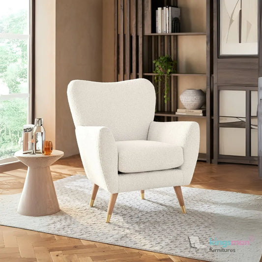 "Wills Winged Accent Chair - High Backrest with Teak Wood Legs and Multiple Fabric Options Kingsman Furnitures