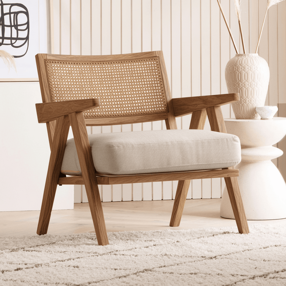 Abel Rattan Teak Wood Accent Arm Chair - Modern Rustic Comfort ...